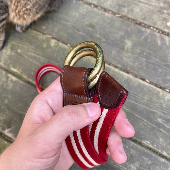 Vintage 90s Coach Fabric Belt Red Striped Leather Buckle - Picture 5 of 6